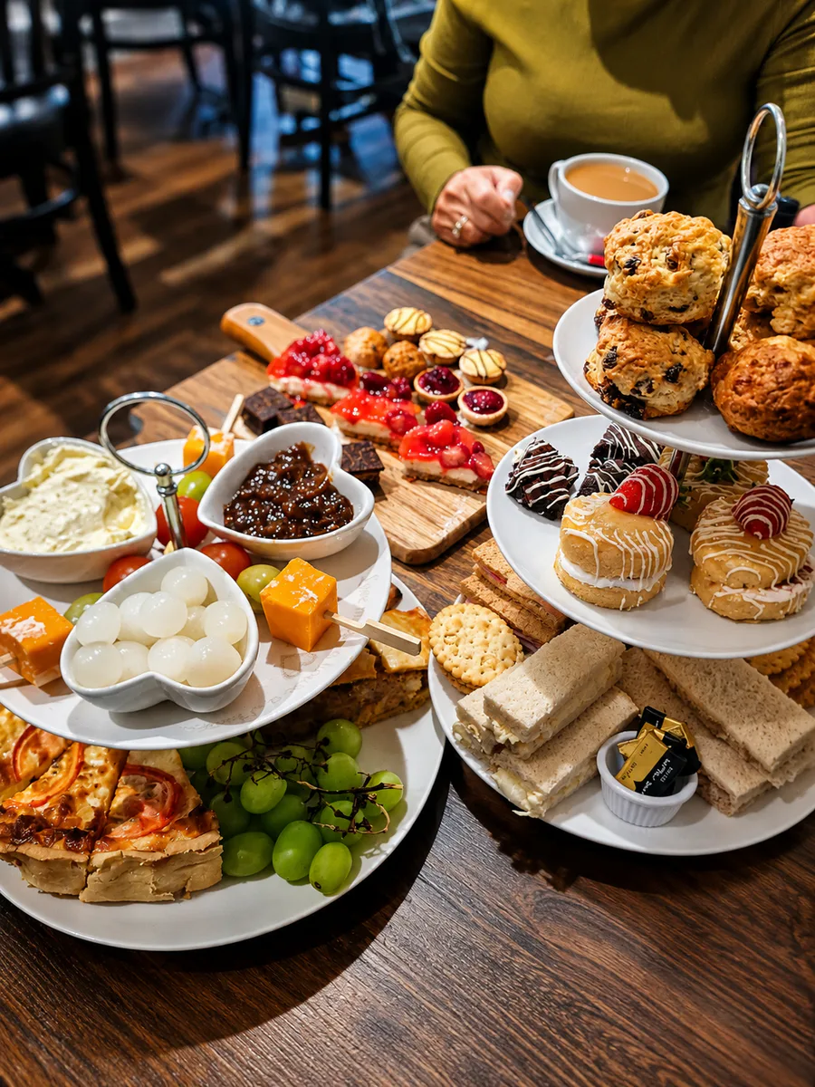 Afternoon tea selection served at an indoor table